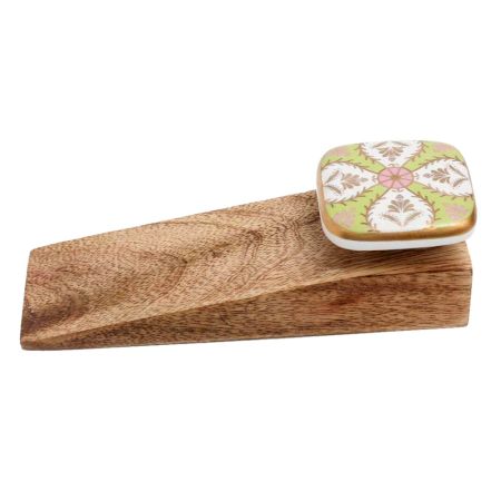 Golden Leaf Flower Square Ceramic Wooden Door Stopper